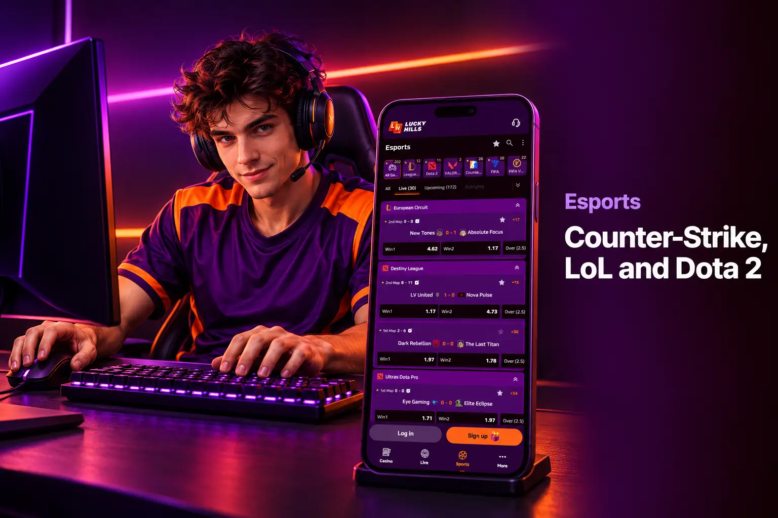 Esports tab in the sportsbook with Counter-Strike, FIFA and League of Legends events