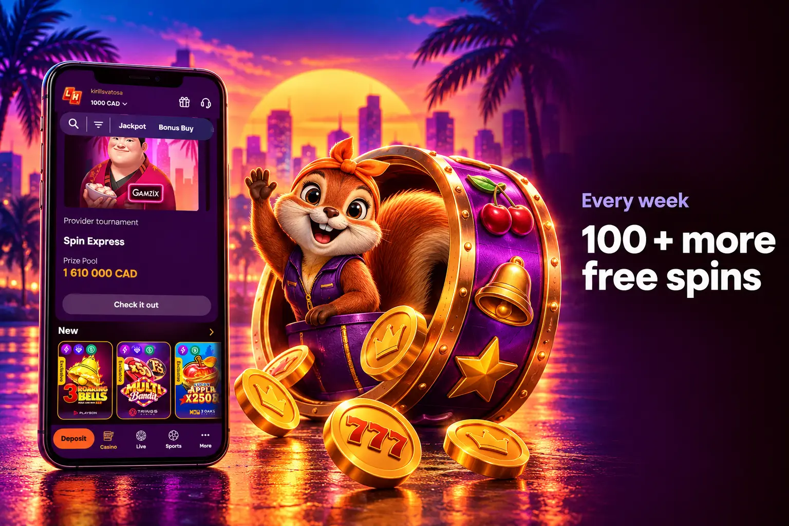 Free spins offers in the bonuses section of a Canadian account