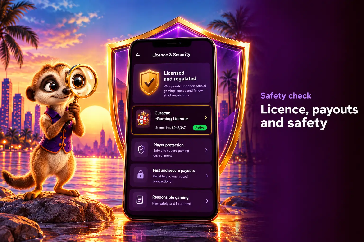Curacao licence badge and number in the casino footer