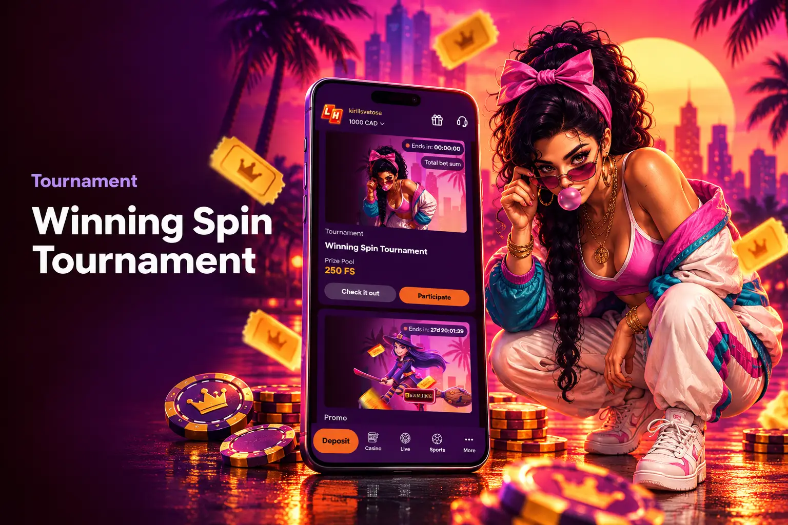 Promotions page with Casino, Live and Sports tabs on a Canadian account