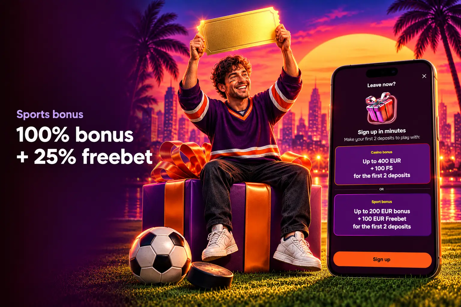 Sports tab in Top offers with welcome, freebet and combo bonus cards